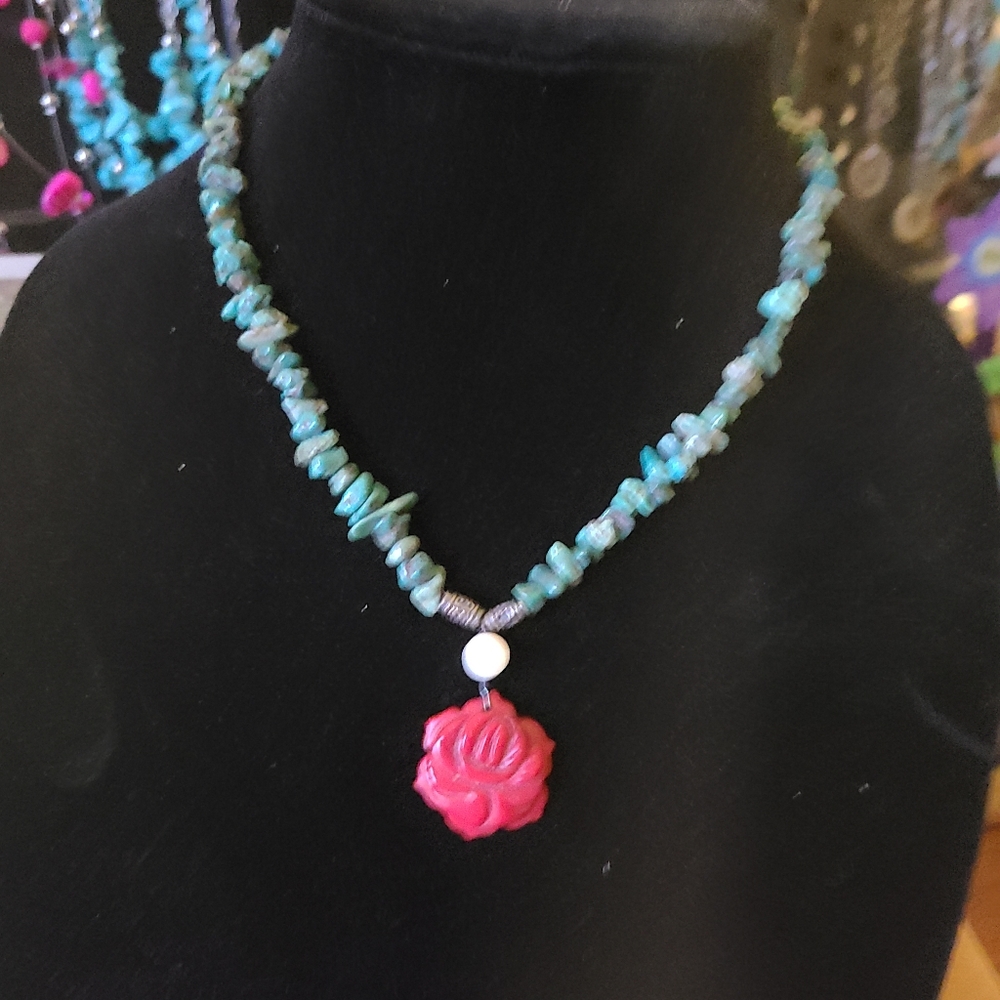Turquoise Necklace with Coral Pendant